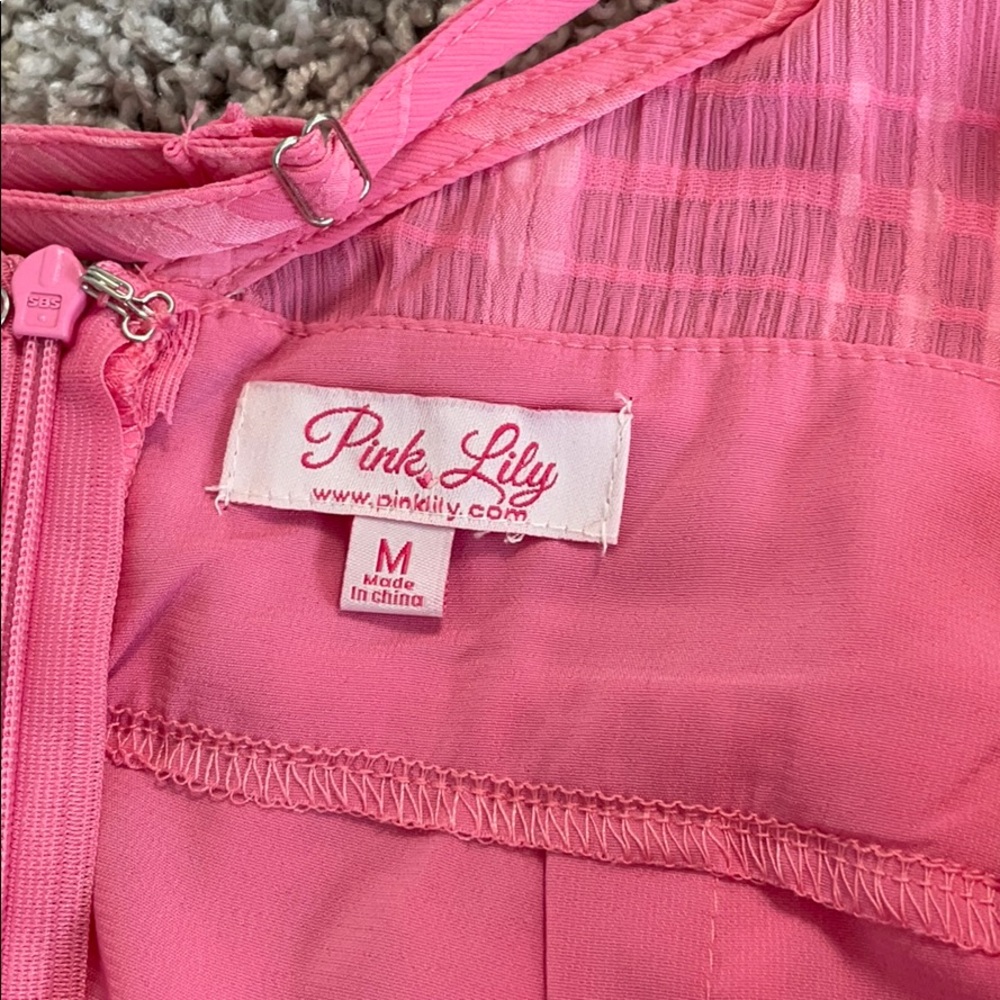 Pink Lily Hot Pink V-Neck Ruffle Tie-Waist Romper - Picture 6 of 7